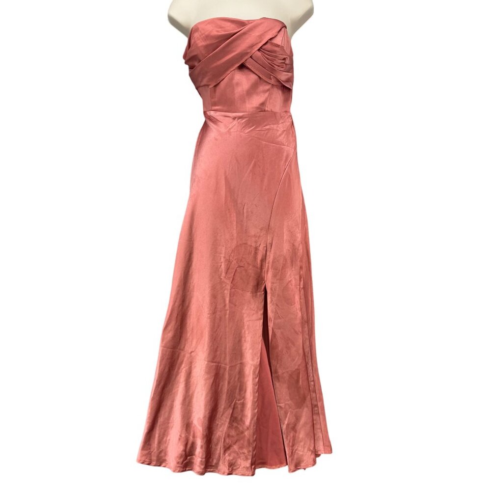 Here Comes The Sun Maxi Dress Gown Pink Satin Strapless Formal Size M - Picture 1 of 14